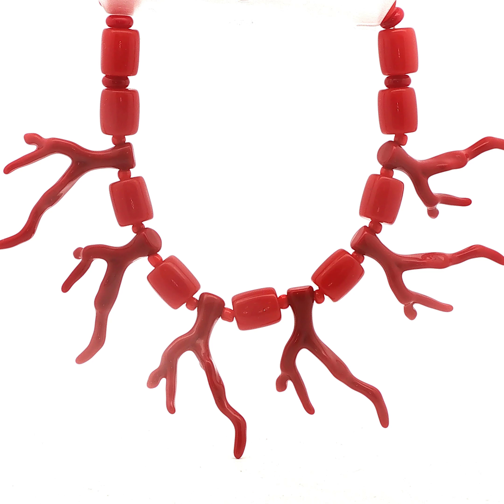 Red Coral Branch and Bead Necklace