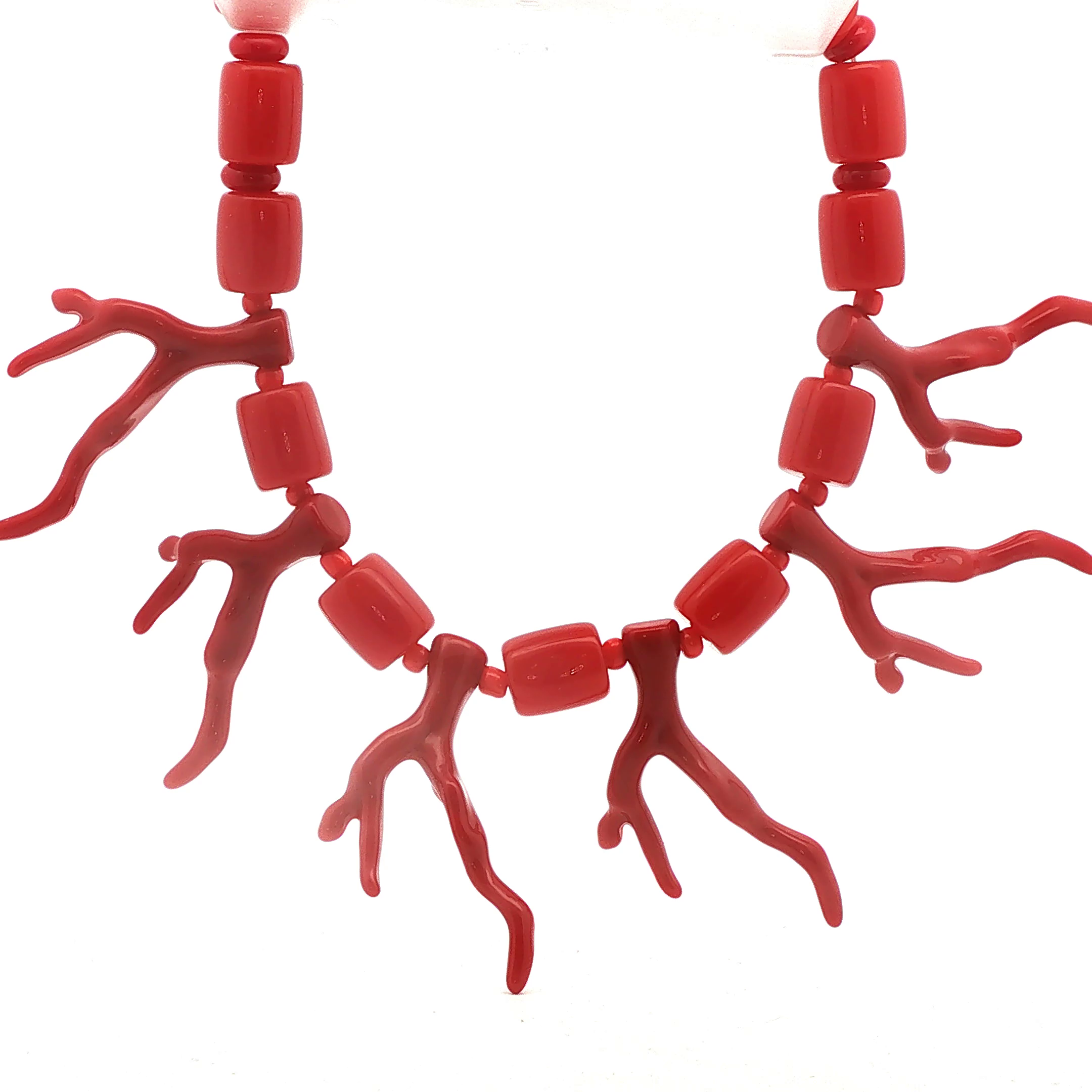 Red Coral Branch and Bead Necklace
