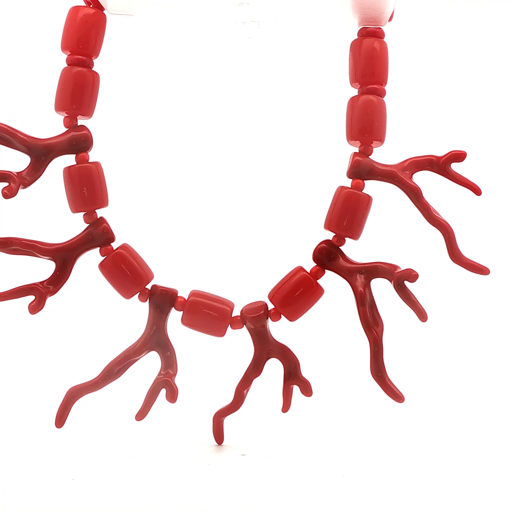 Red Coral Branch and Bead Necklace