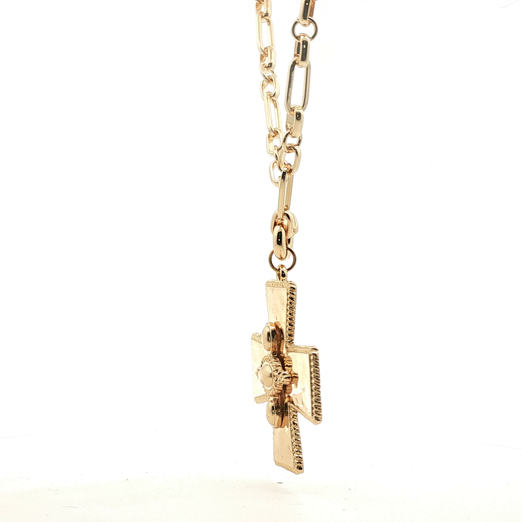 Yellow Gold Hammered Cross Pendant on Paperclip Chain