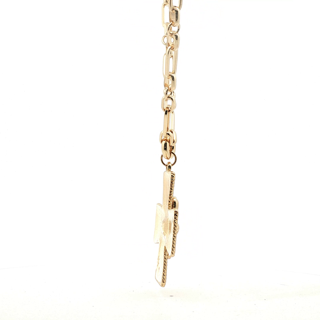 Yellow Gold Hammered Cross Pendant on Paperclip Chain