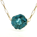 Blue Agate Geode Slice Yellow Gold Paperclip Chain Necklace