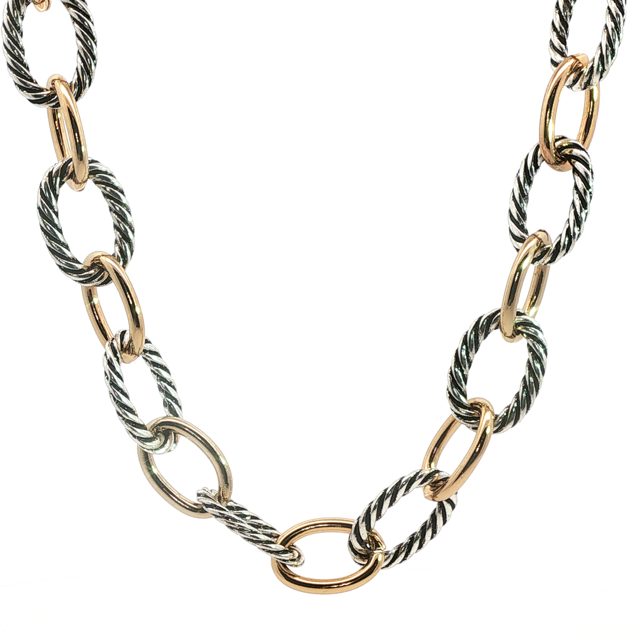 Two-Tone Cable Link Chain Necklace in Silver