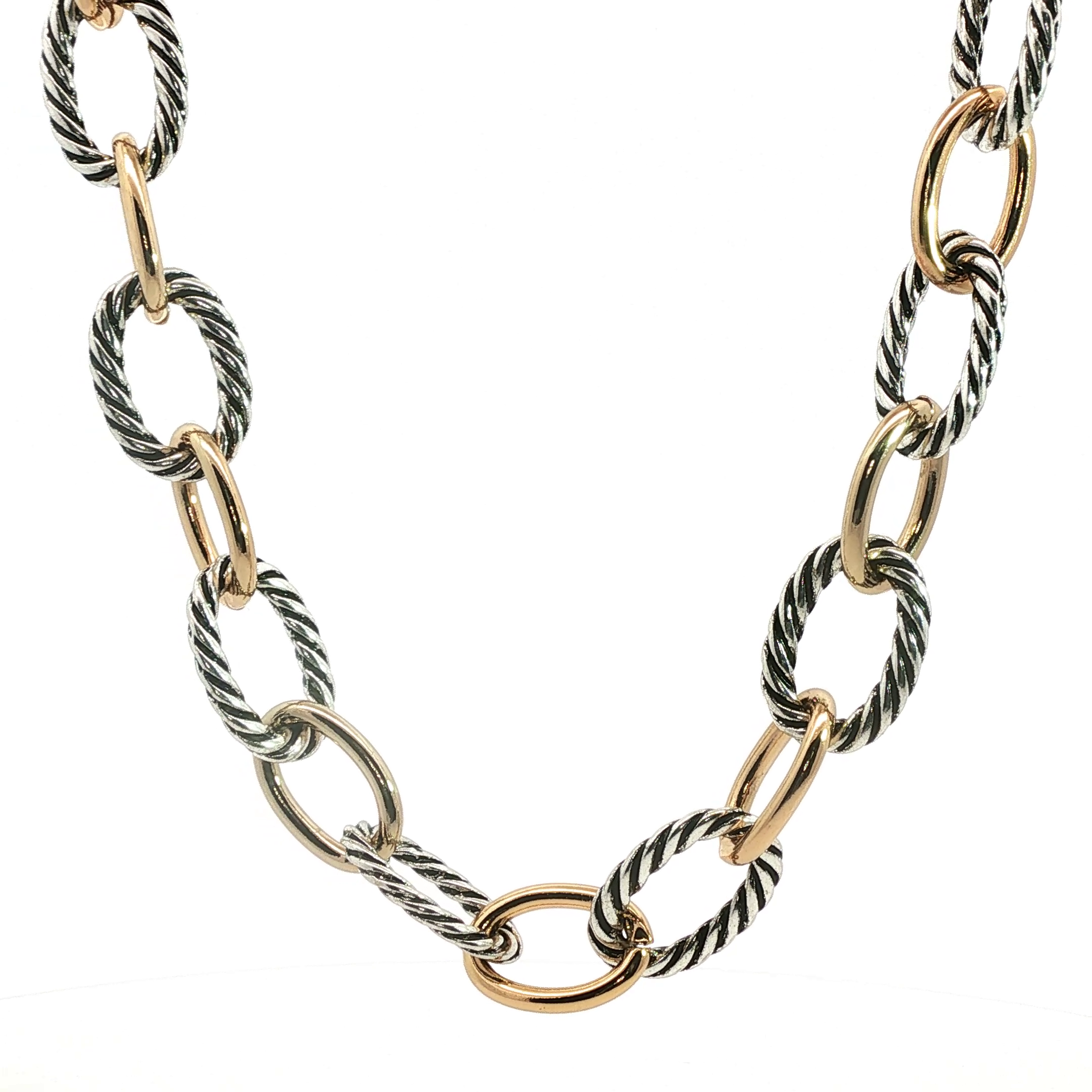 Two-Tone Cable Link Chain Necklace in Silver