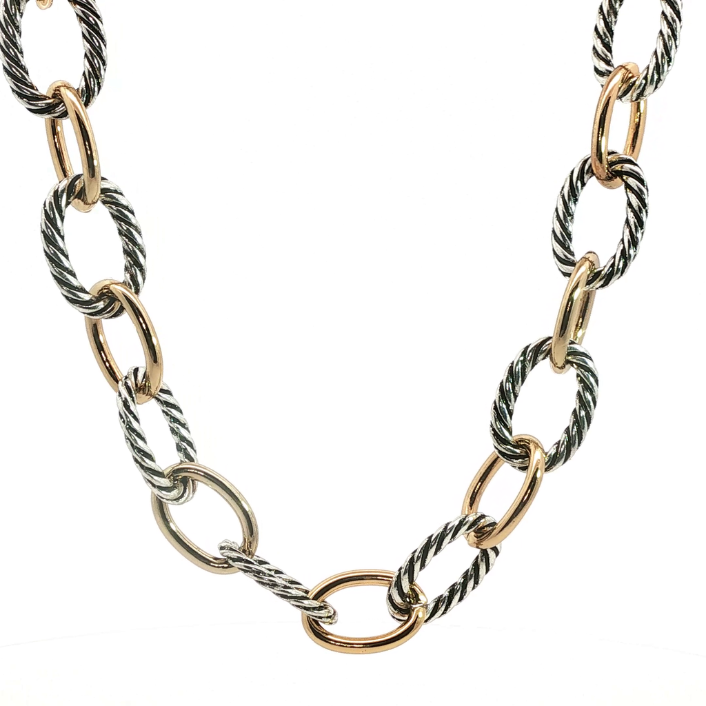 Two-Tone Cable Link Chain Necklace in Silver