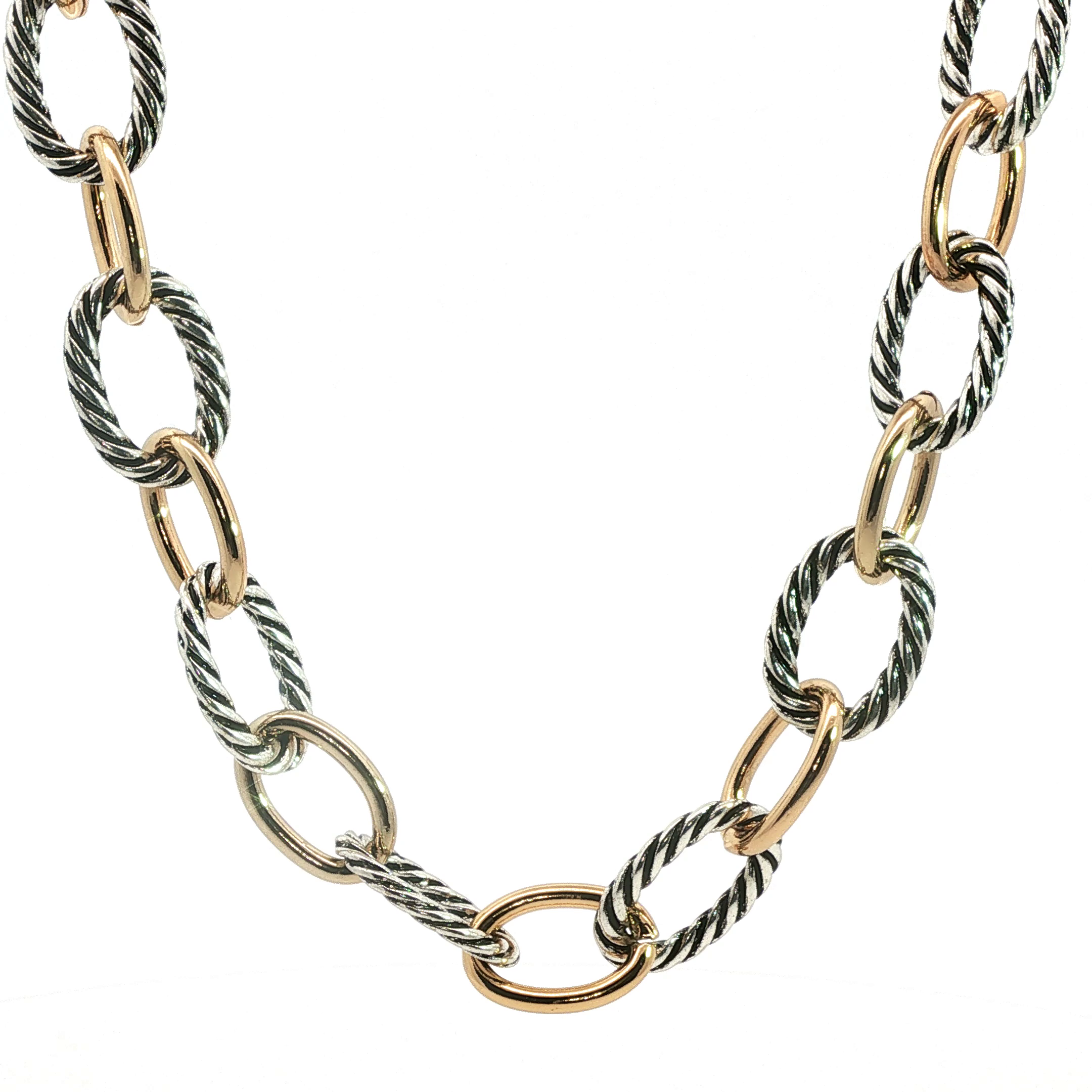 Two-Tone Cable Link Chain Necklace in Silver