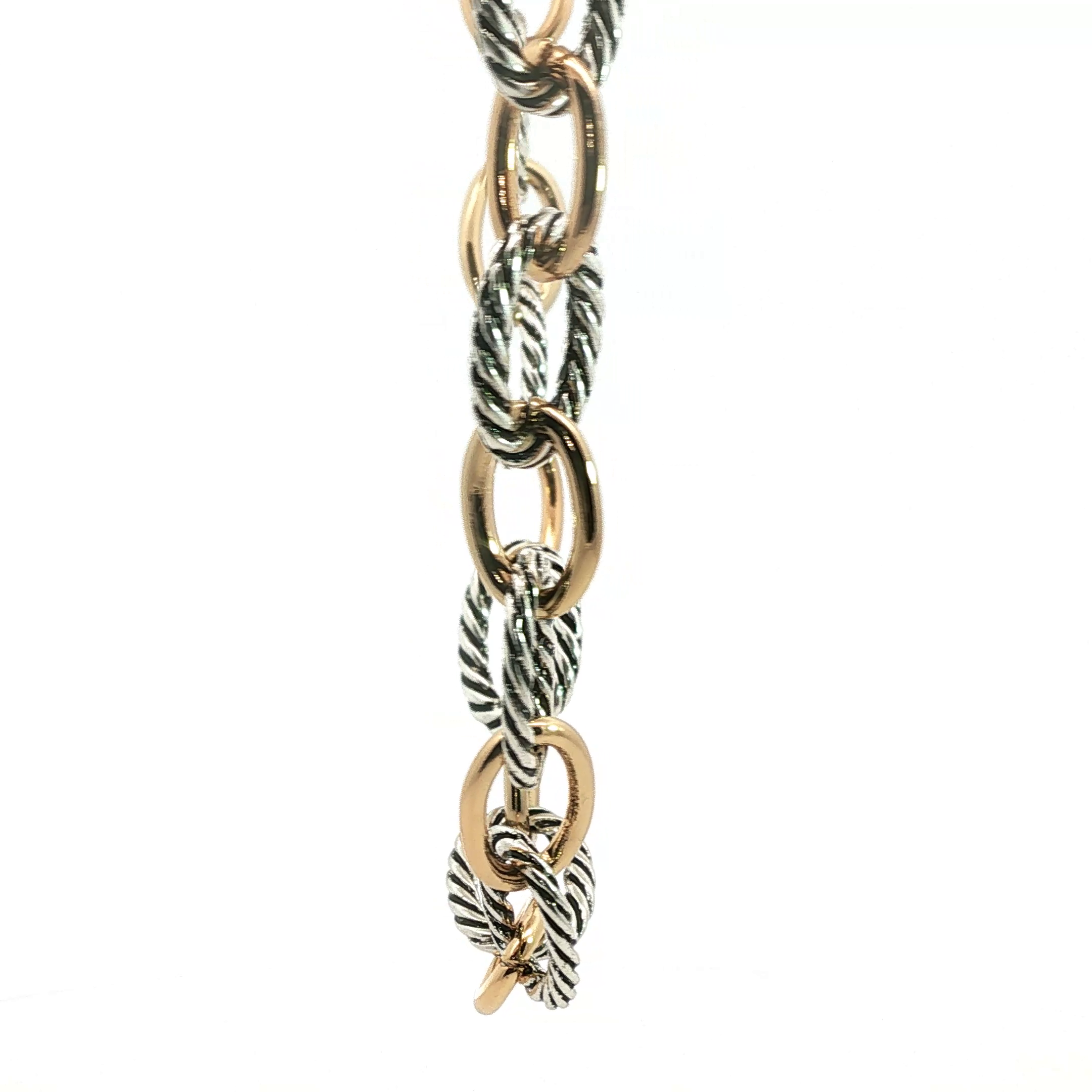 Two-Tone Cable Link Chain Necklace in Silver