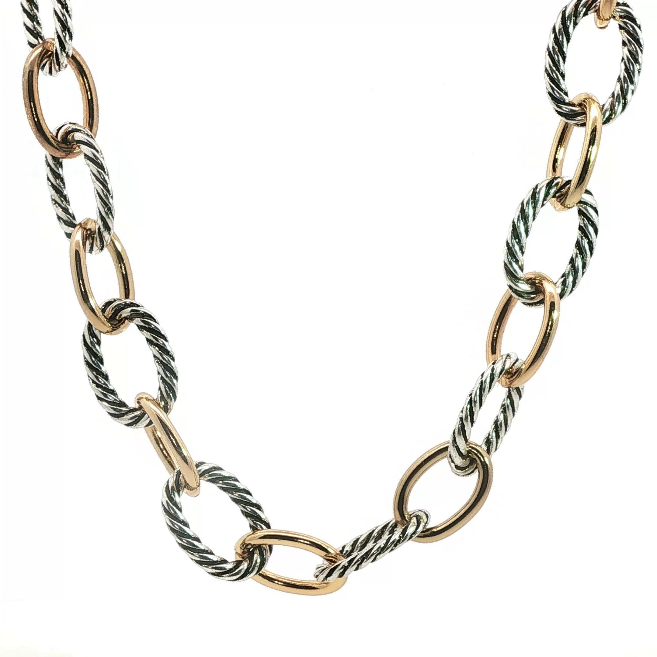 Two-Tone Cable Link Chain Necklace in Silver