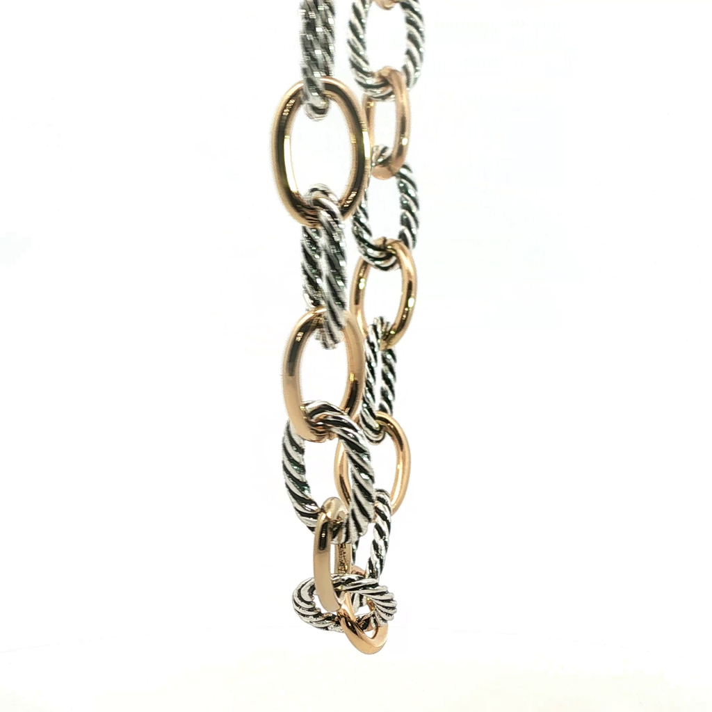 Two-Tone Cable Link Chain Necklace in Silver