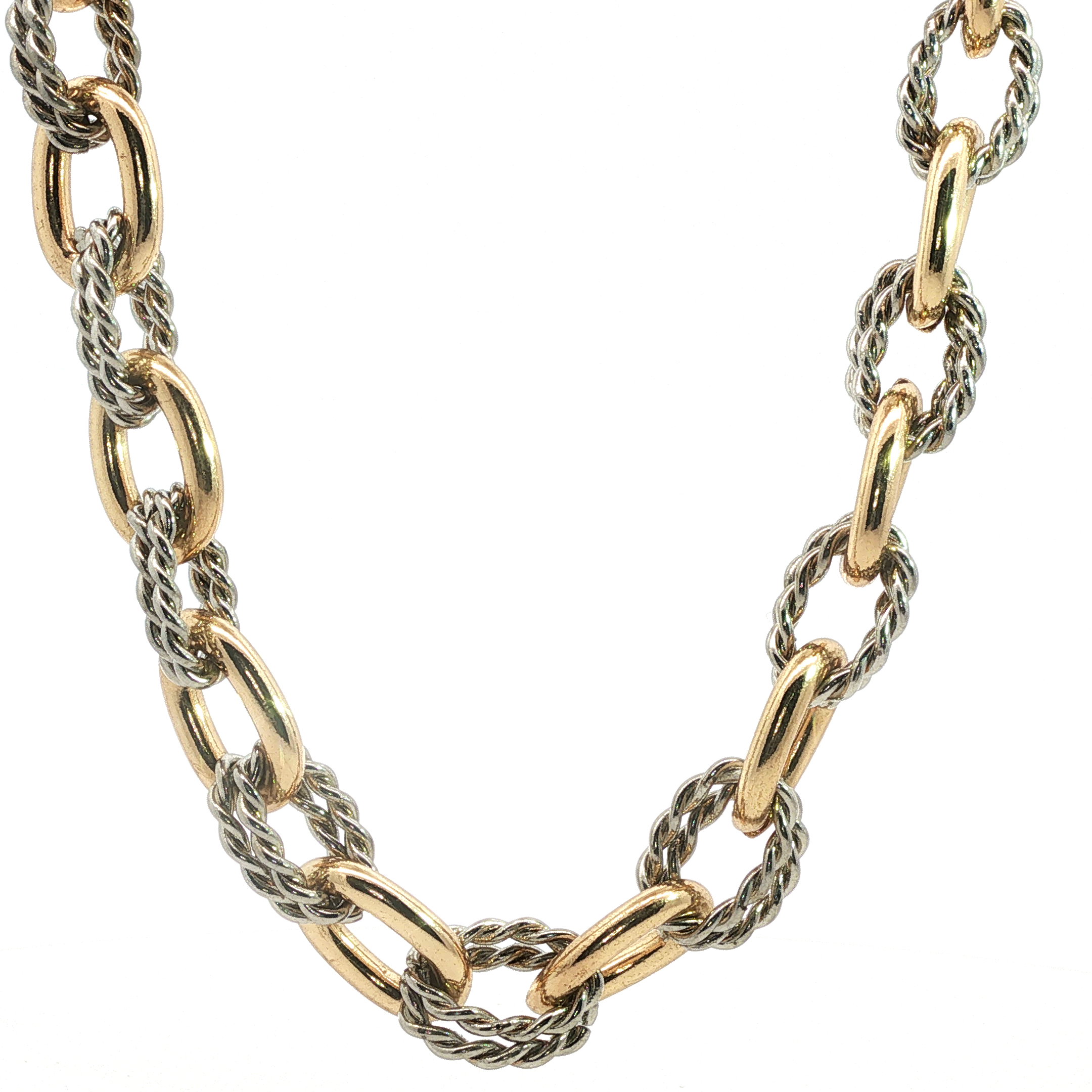 Two-Tone Rope and Smooth Oval Link Chain Necklace