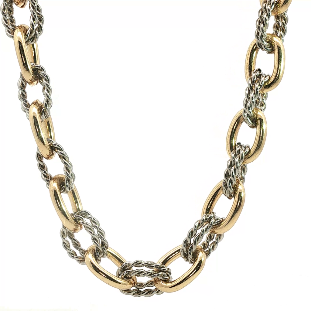 Two-Tone Rope and Smooth Oval Link Chain Necklace