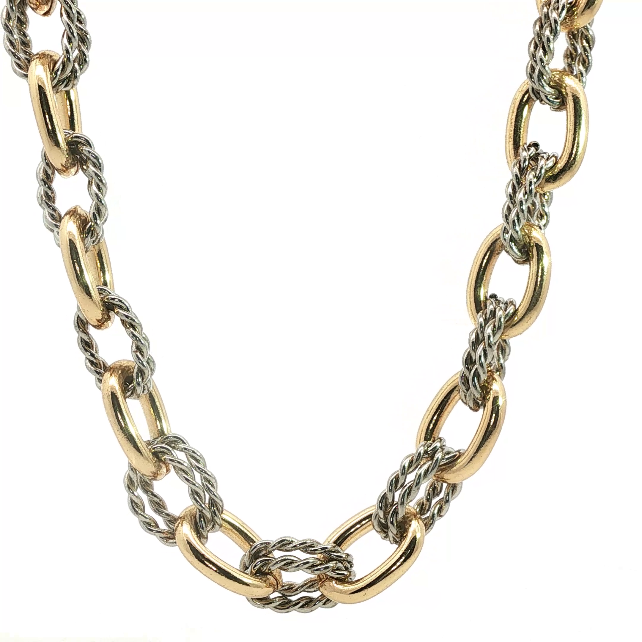 Two-Tone Rope and Smooth Oval Link Chain Necklace