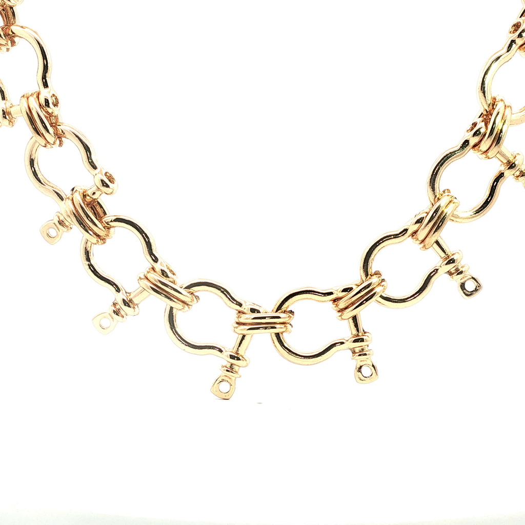 Yellow Gold Nautical Shackle Link Chain Necklace