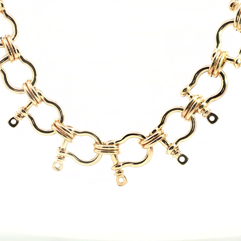 Yellow Gold Nautical Shackle Link Chain Necklace