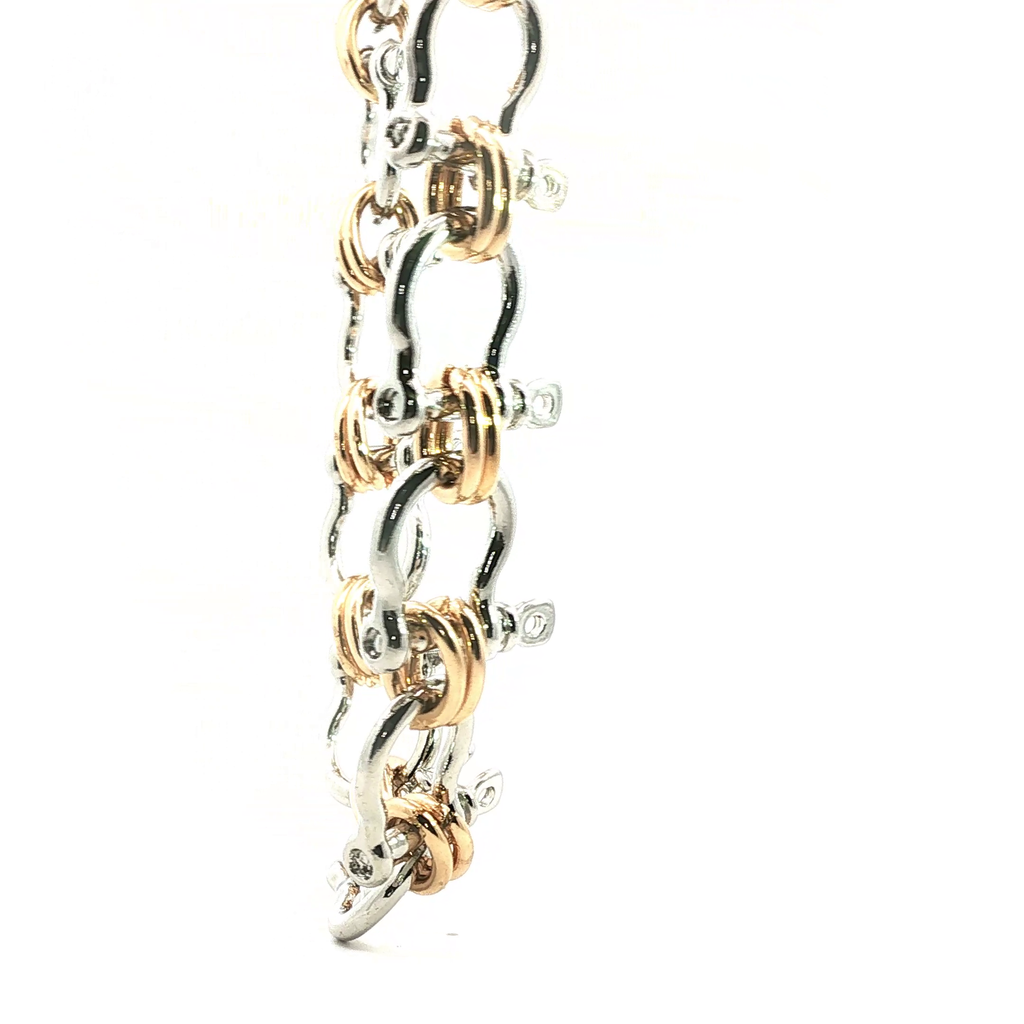 Two-Tone Shackle Link Chain Necklace in White Gold