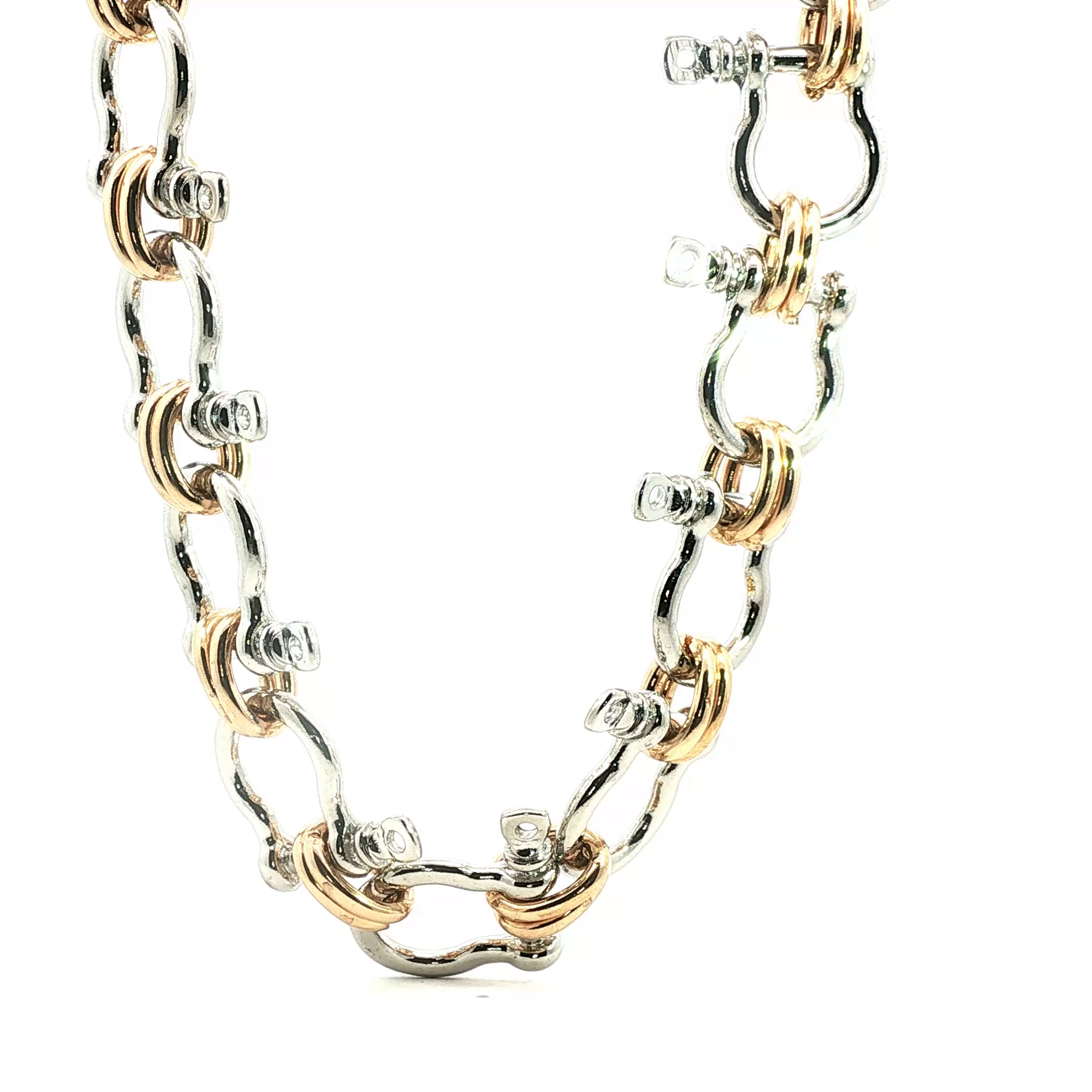 Two-Tone Shackle Link Chain Necklace in White Gold