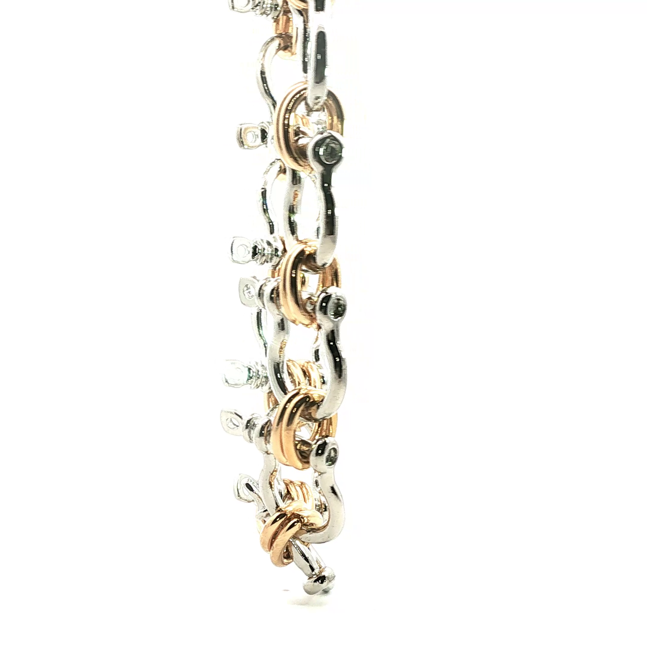 Two-Tone Shackle Link Chain Necklace in White Gold