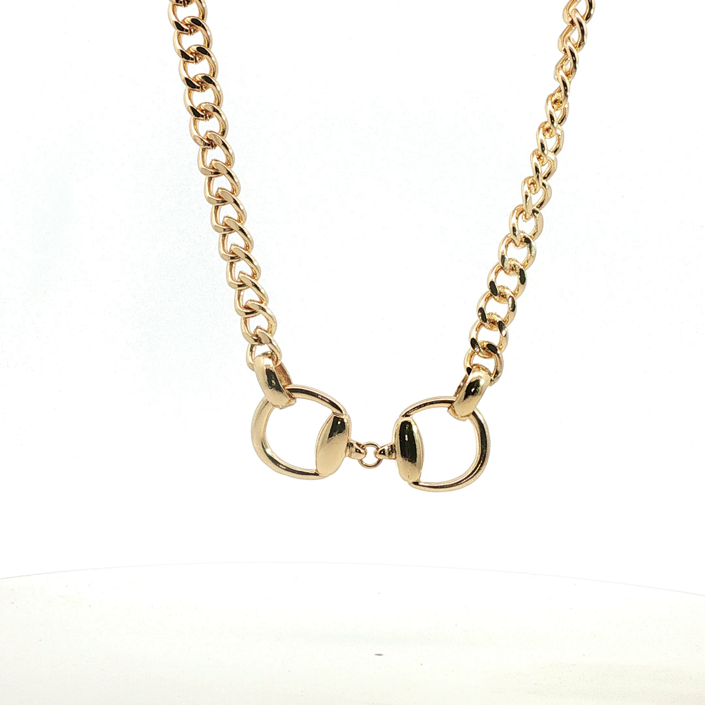 Yellow Gold Horsebit Cuban Chain Necklace