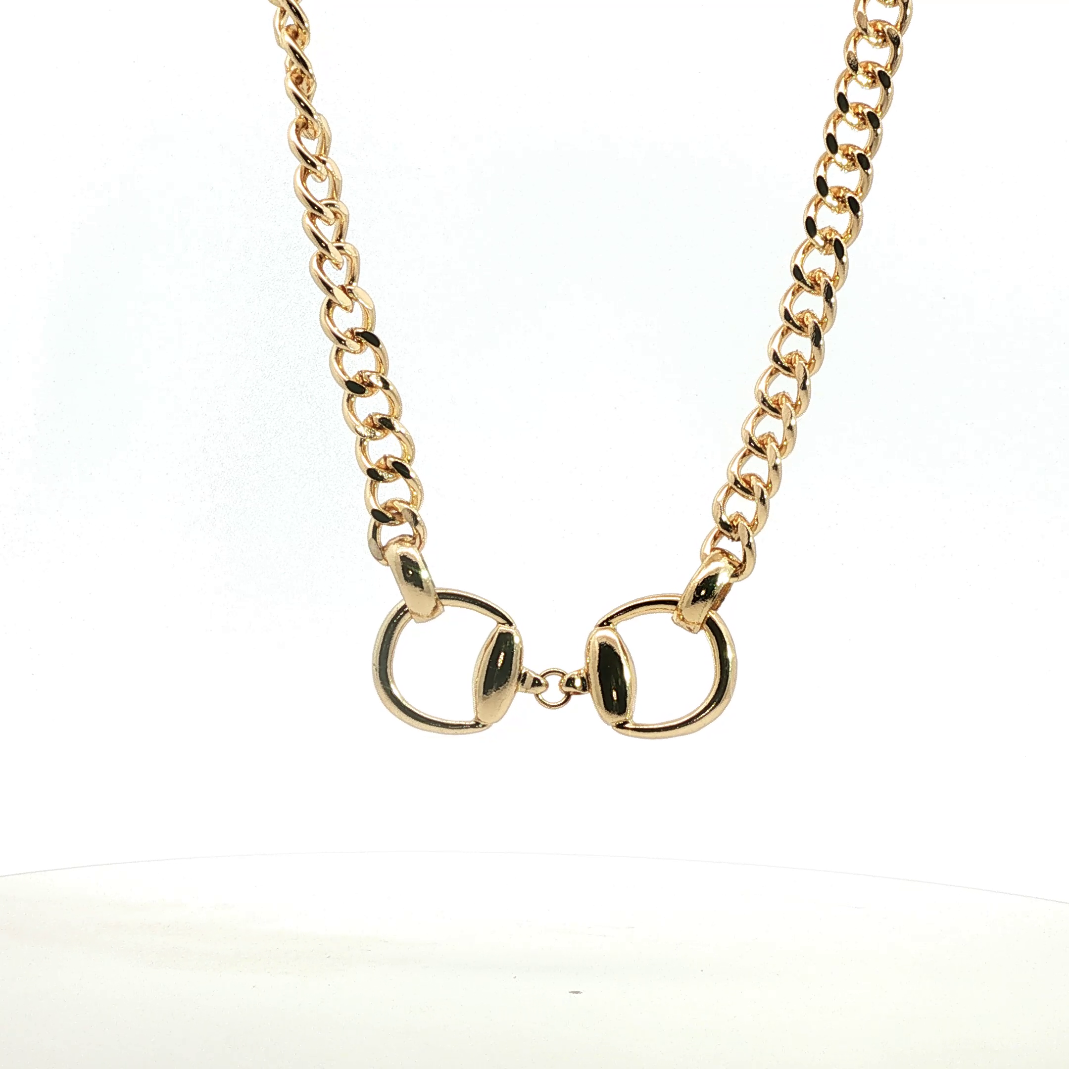 Yellow Gold Horsebit Cuban Chain Necklace