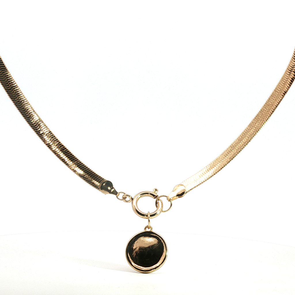 Yellow Gold Herringbone Charm Necklace with Front Clasp