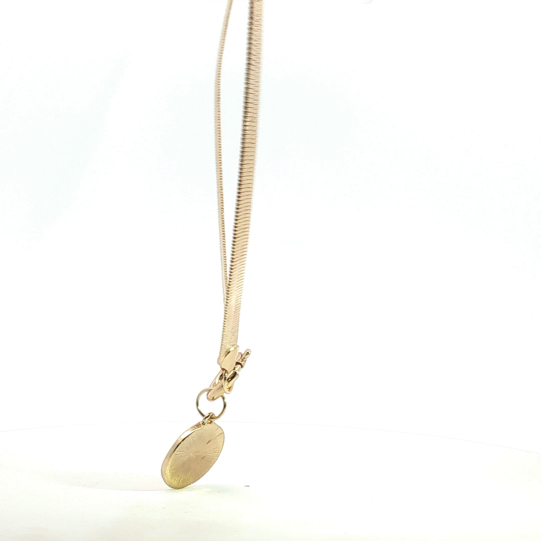 Yellow Gold Herringbone Charm Necklace with Front Clasp