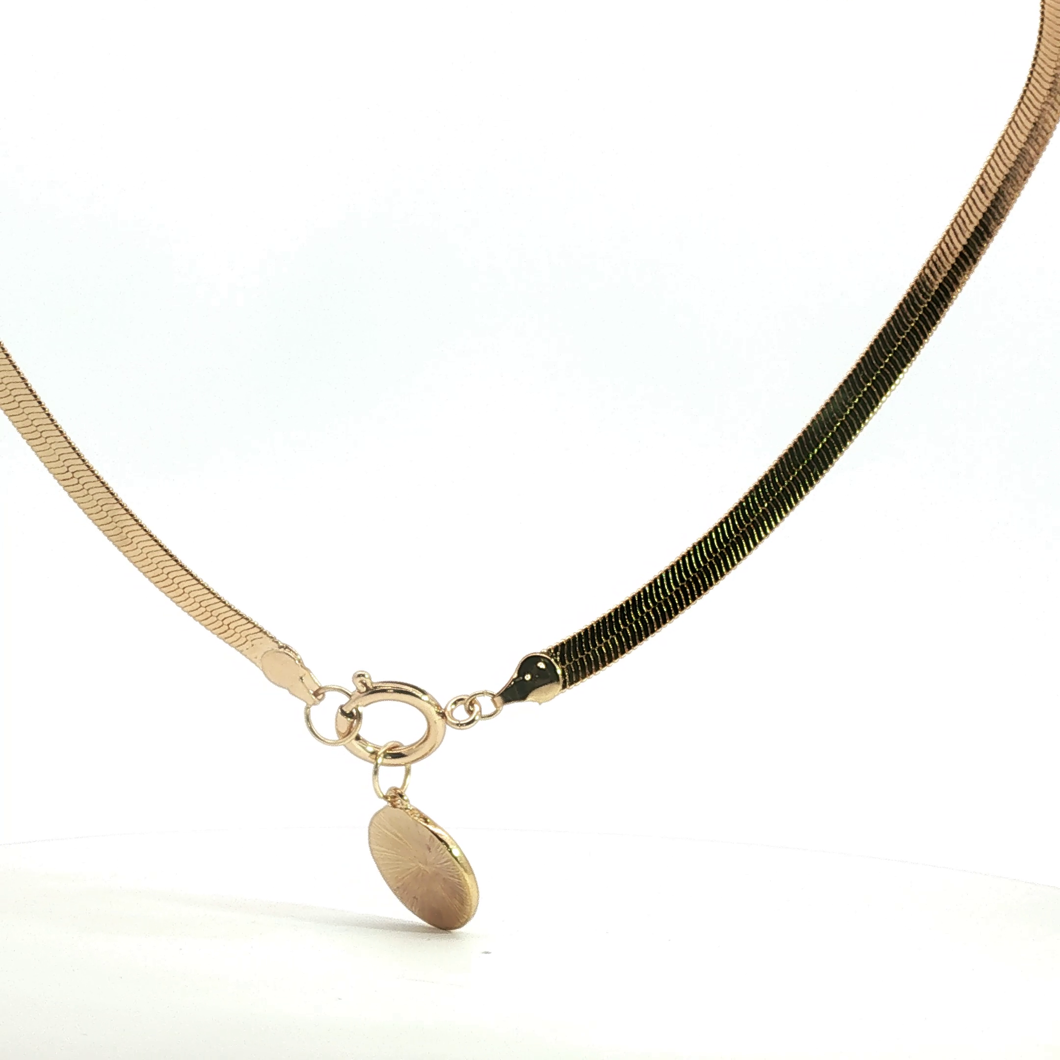 Yellow Gold Herringbone Charm Necklace with Front Clasp