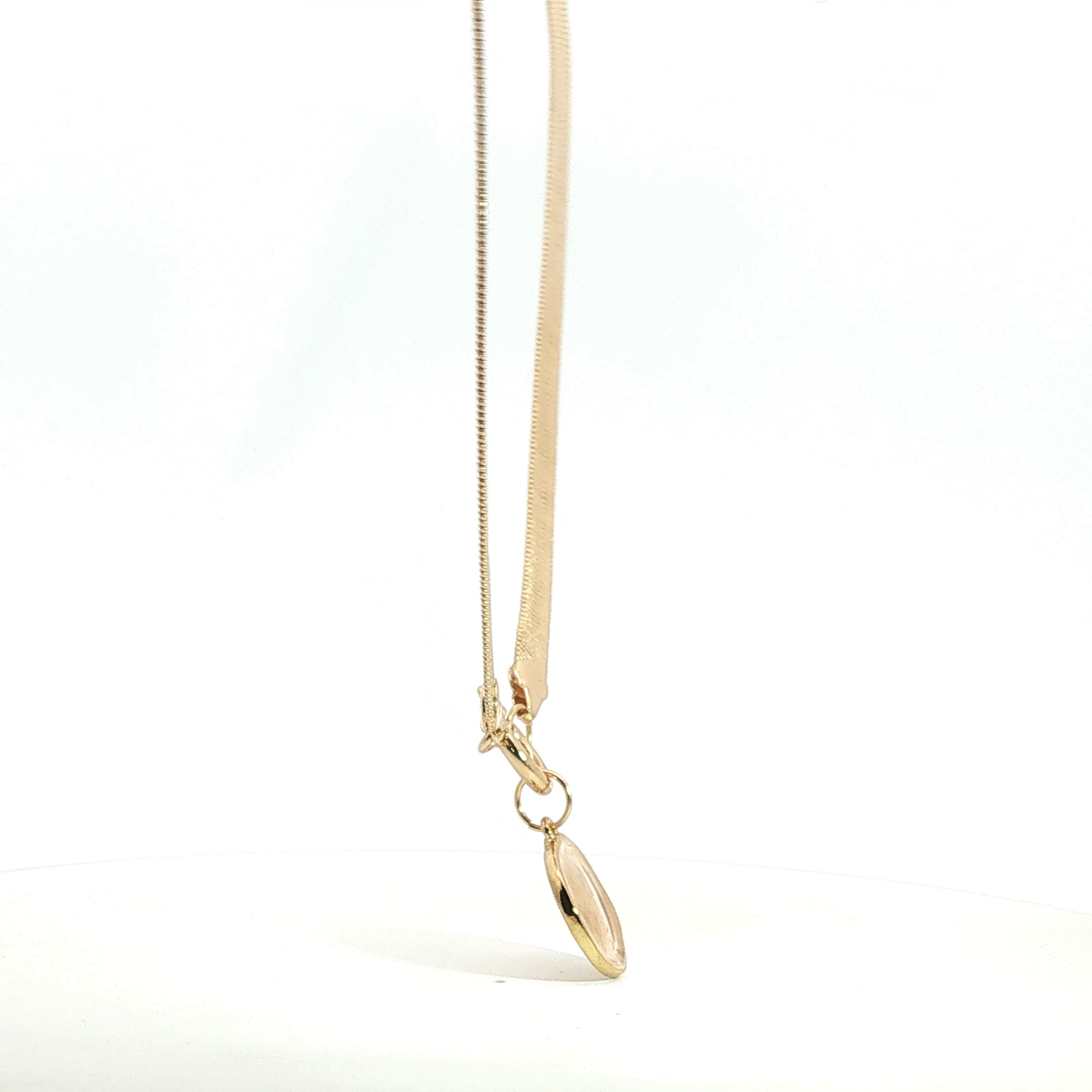 Yellow Gold Herringbone Charm Necklace with Front Clasp