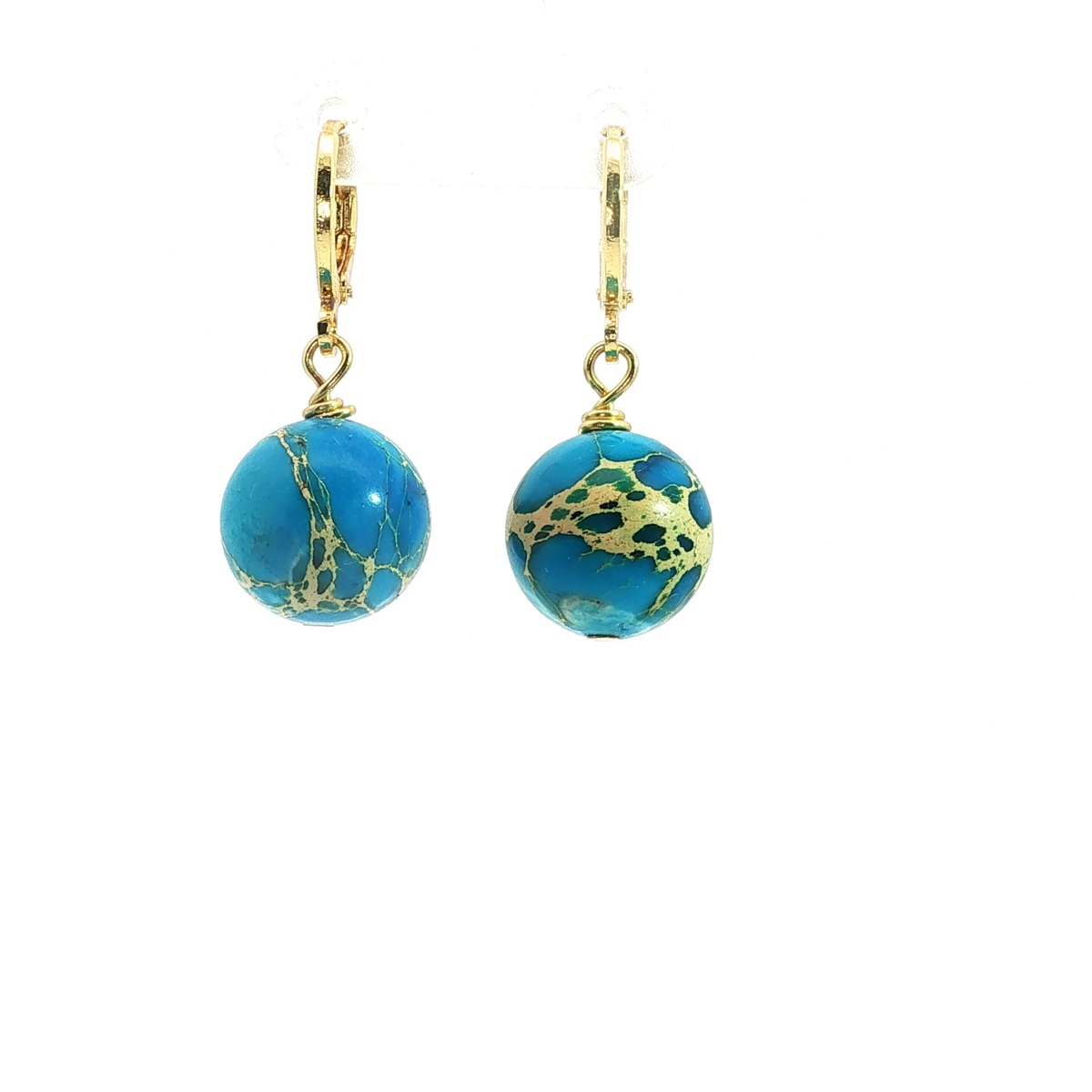 Turquoise Sphere Drop Earrings, 18kt Gold Plated