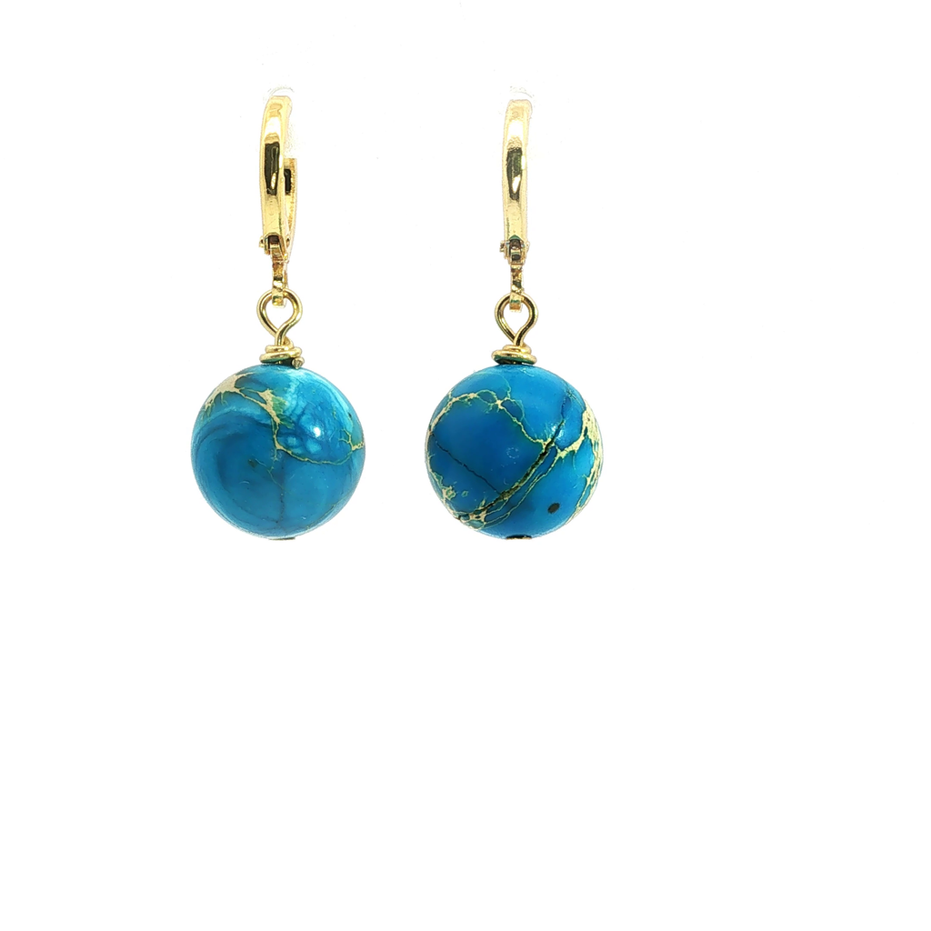 Turquoise Sphere Drop Earrings, 18kt Gold Plated