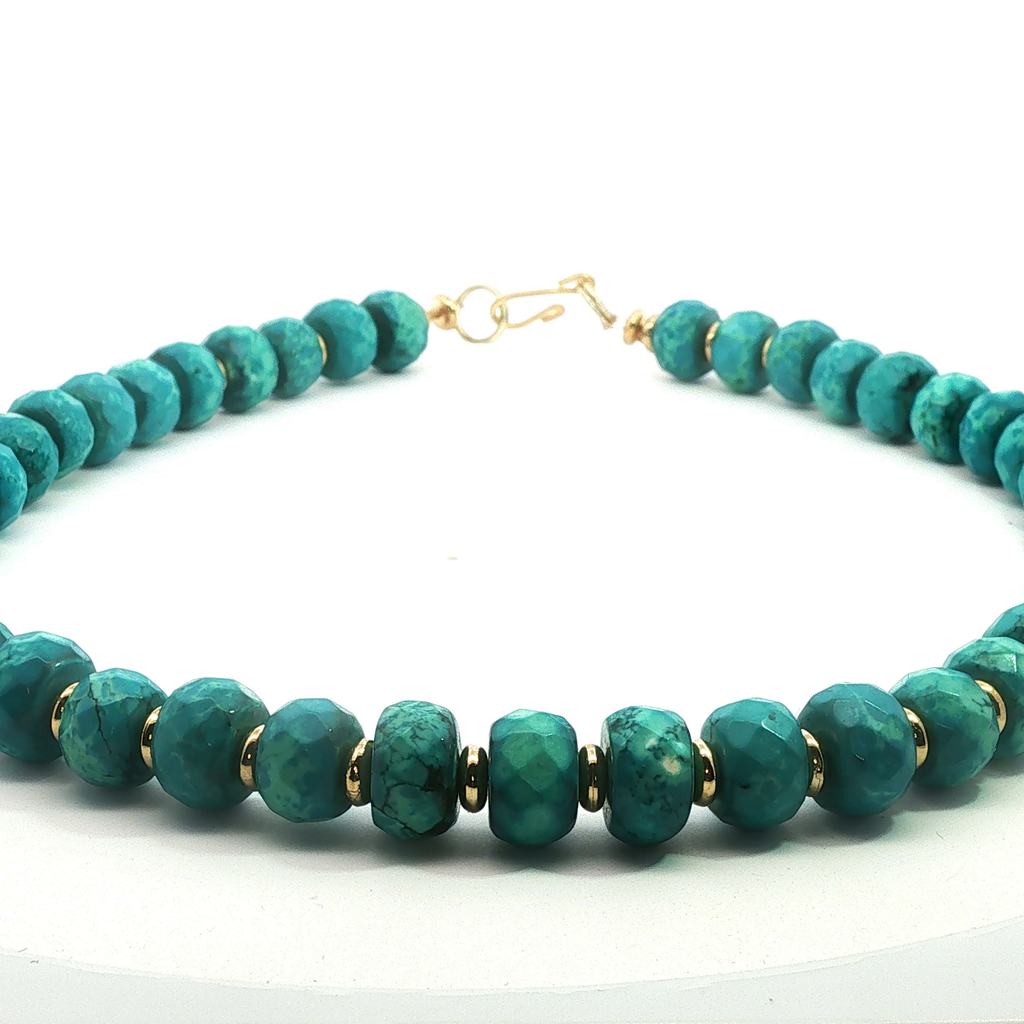 18"Turquoise Necklace with 18kt Gold-Filled Discs