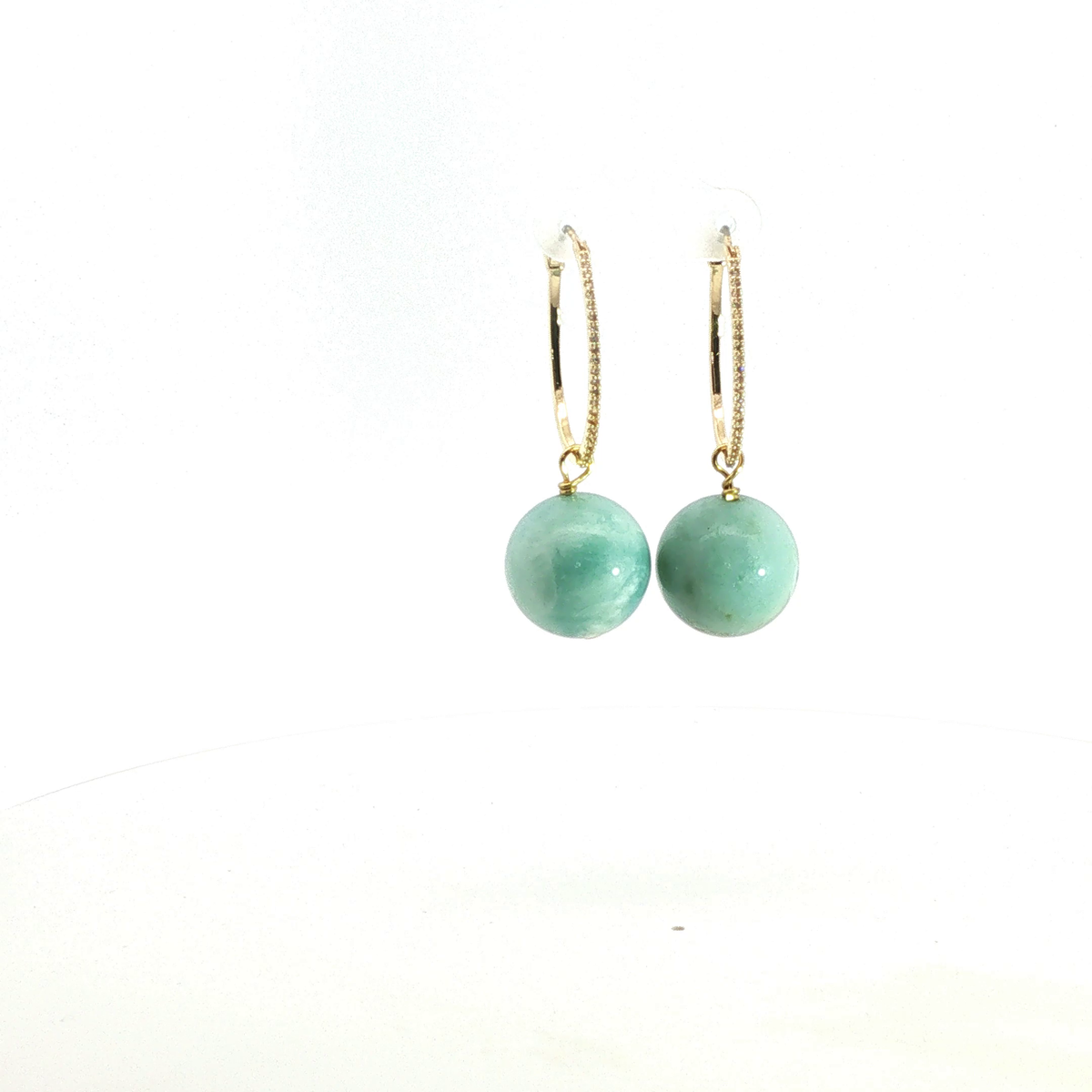 Amazonite Sphere Earrings on 18kt Gold-Filled Diamond Hoops