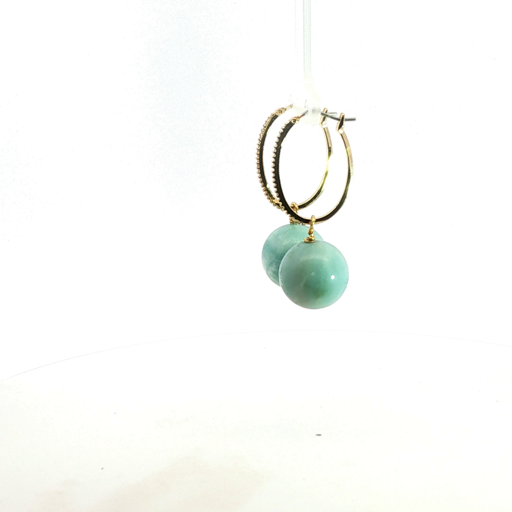 Amazonite Sphere Earrings on 18kt Gold-Filled Diamond Hoops