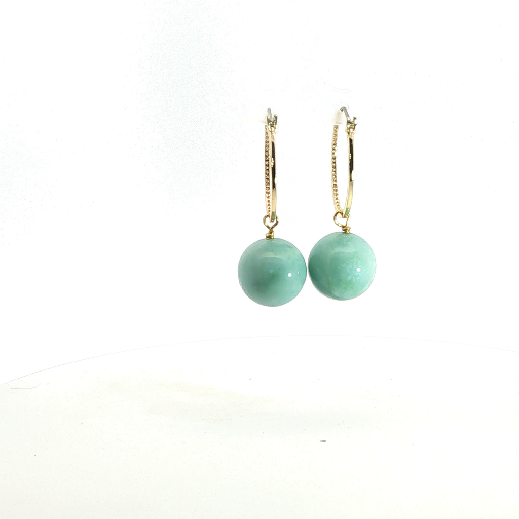 Amazonite Sphere Earrings on 18kt Gold-Filled Diamond Hoops
