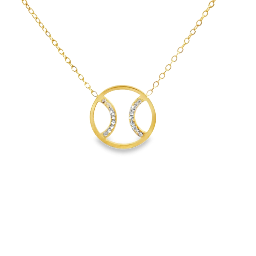 Yellow Gold Charm Necklace with Round Brilliant Diamond Tennis Ball Pendant
