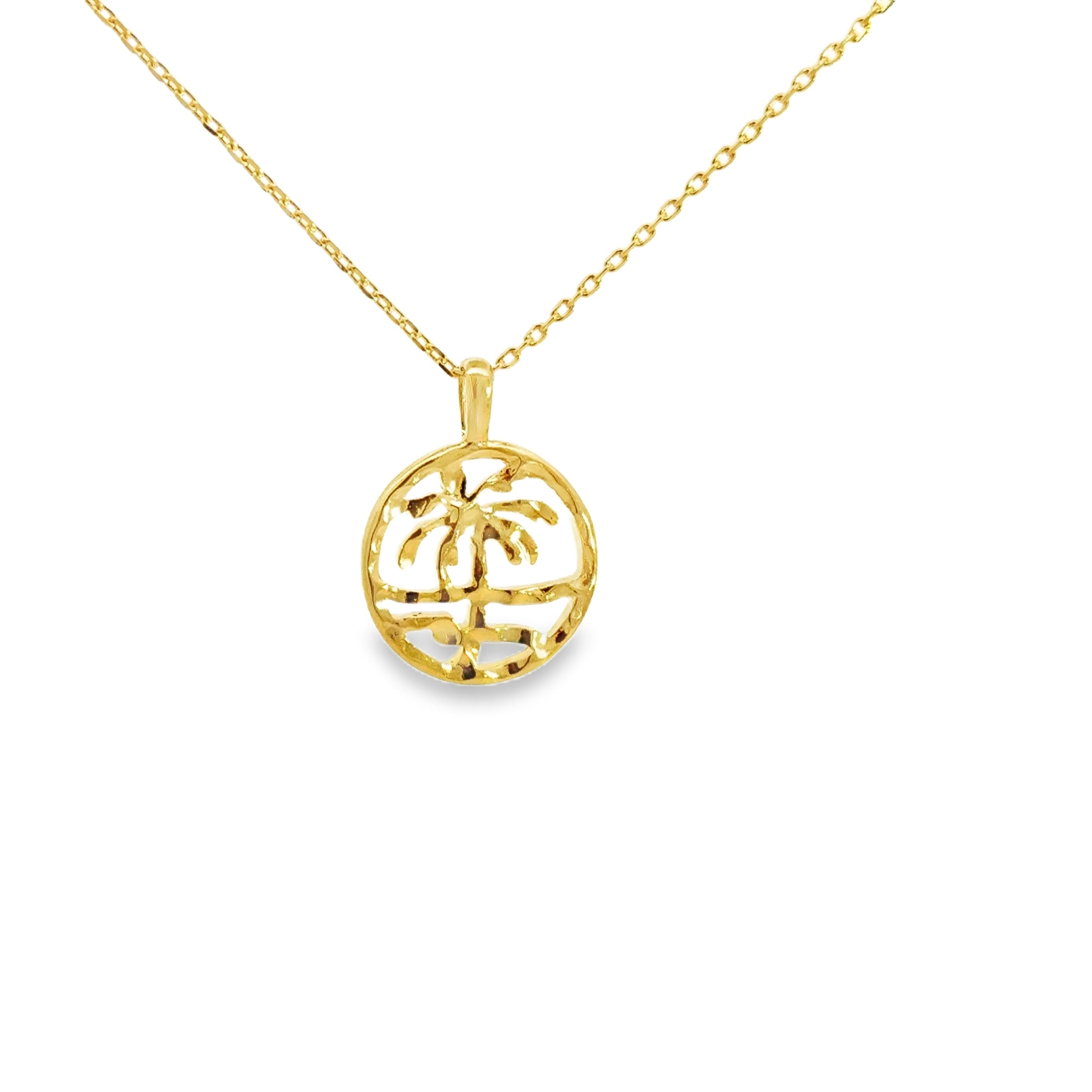 Yellow Gold Palm Tree Charm Pendant Necklace