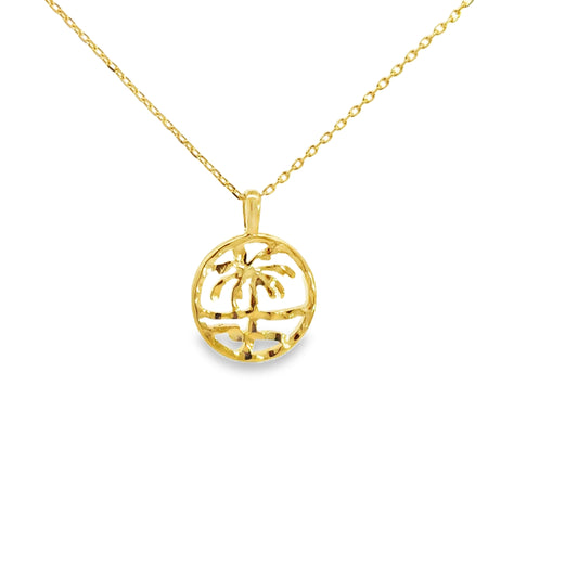 Yellow Gold Palm Tree Charm Pendant Necklace