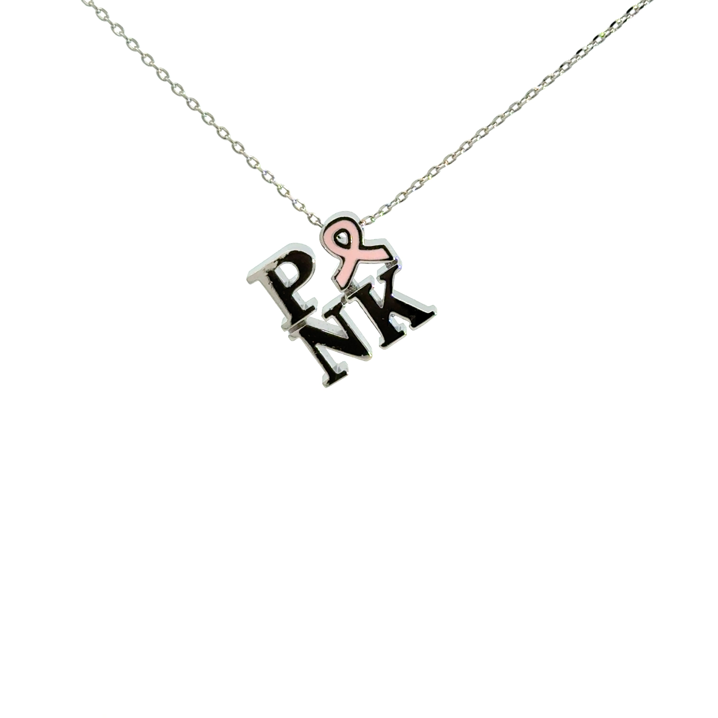Sterling Silver 'PINK' Breast Cancer Awareness Charm Necklace