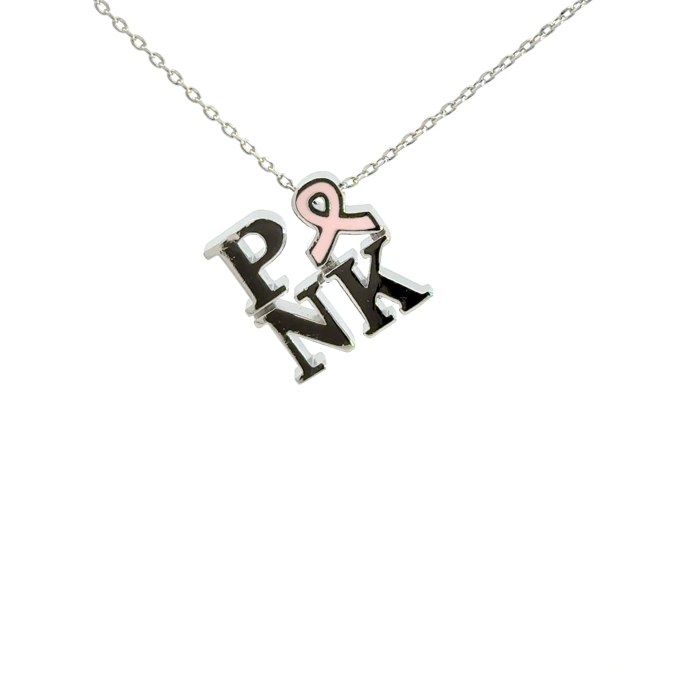 Sterling Silver 'PINK' Breast Cancer Awareness Charm Necklace