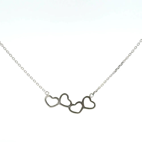 Delicate Silver Chain Necklace with Trio of Heart Pendants