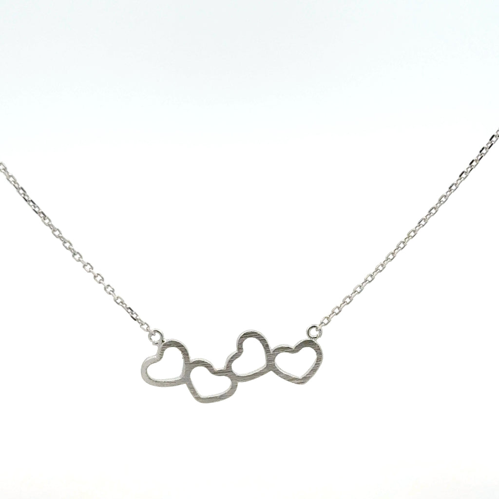 Delicate Silver Chain Necklace with Trio of Heart Pendants
