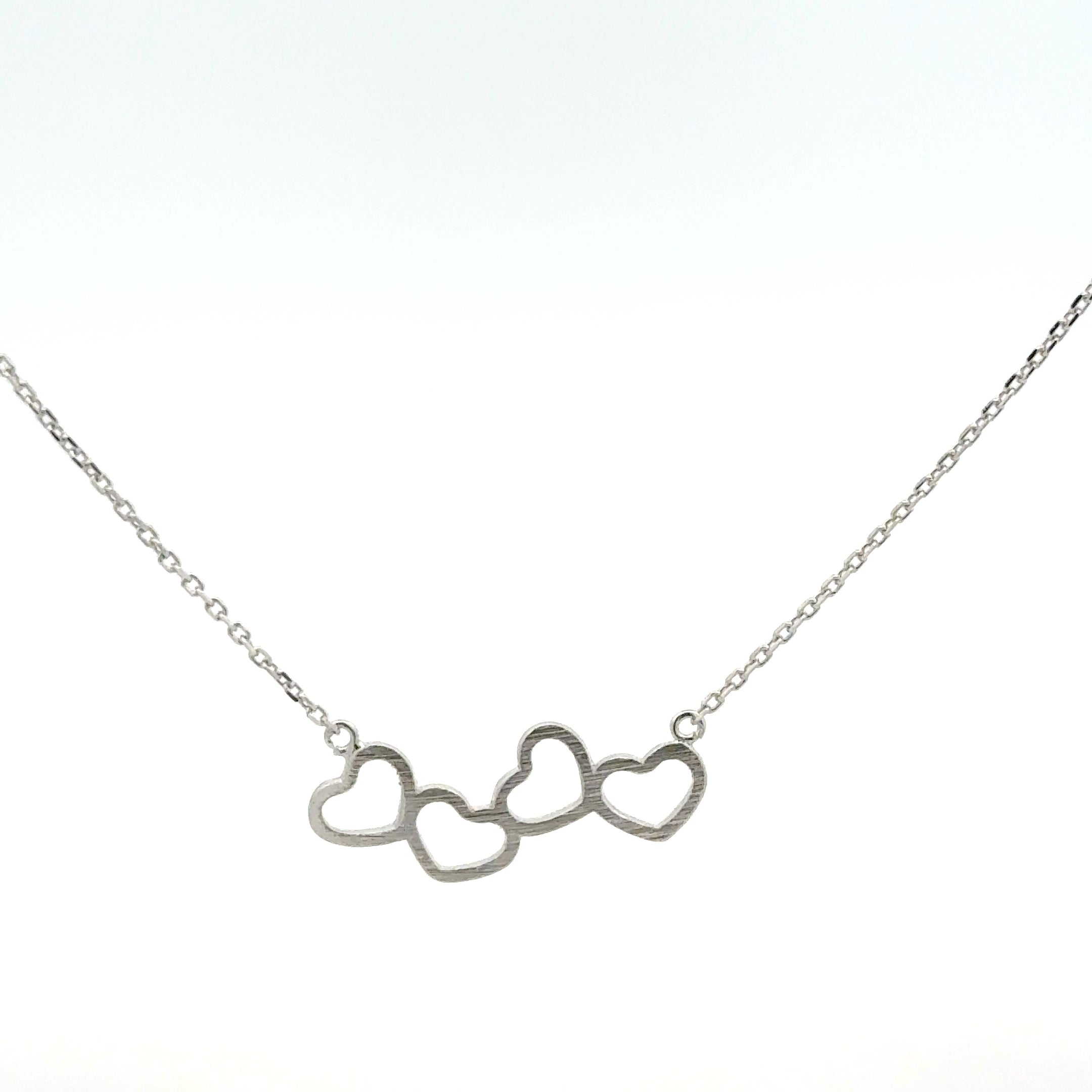 Delicate Silver Chain Necklace with Trio of Heart Pendants