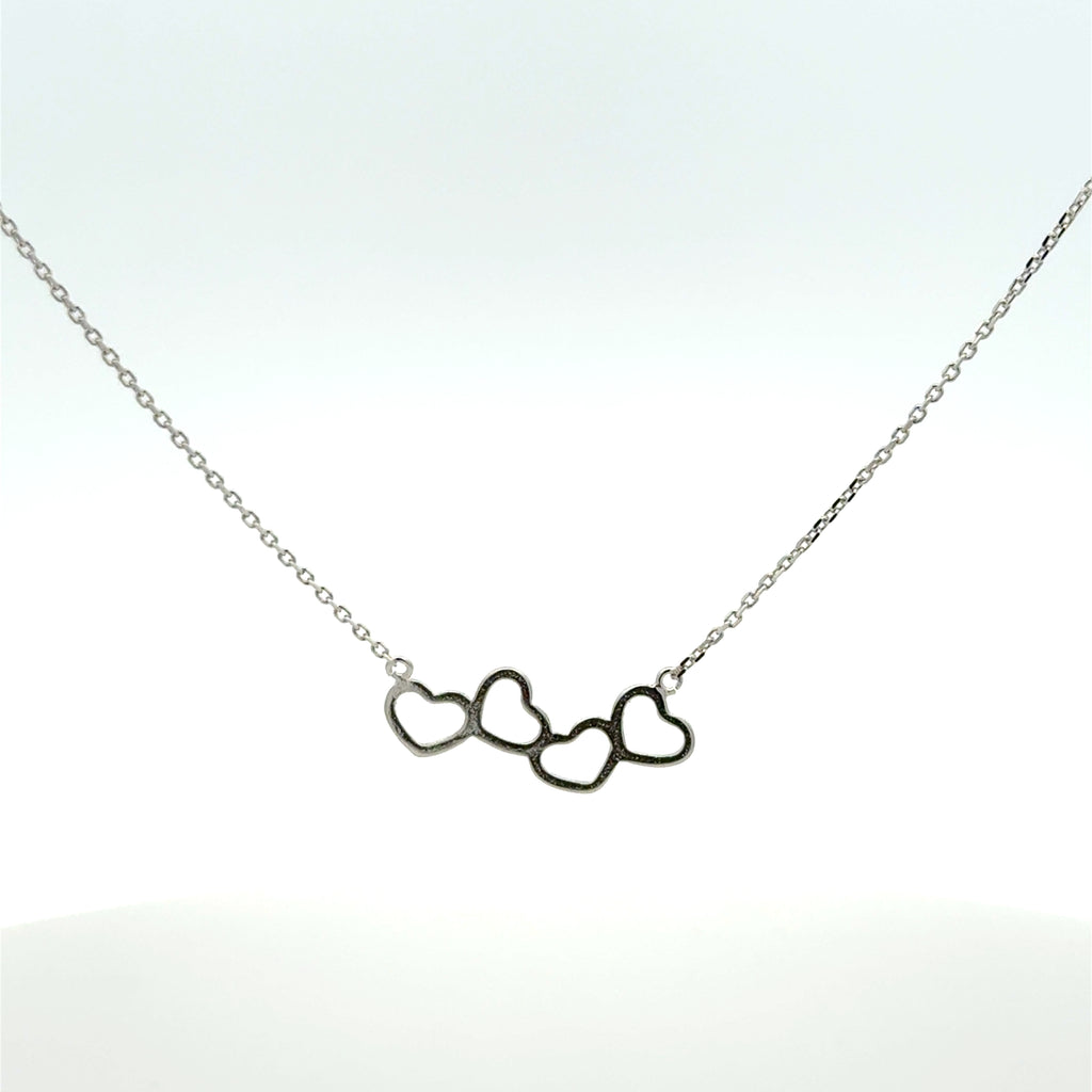 Delicate Silver Chain Necklace with Trio of Heart Pendants