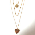 Gold Layered Necklace with Coin and Heart Pendants