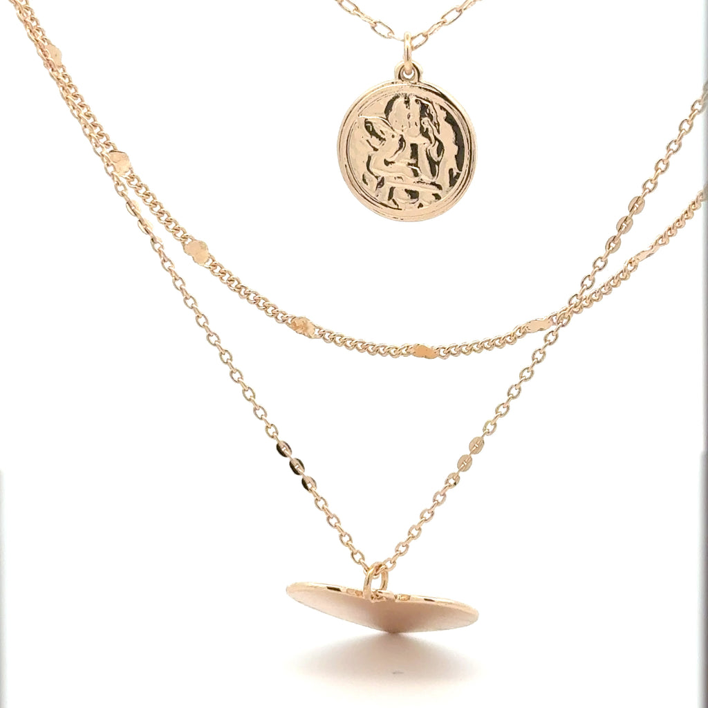 Gold Layered Necklace with Coin and Heart Pendants