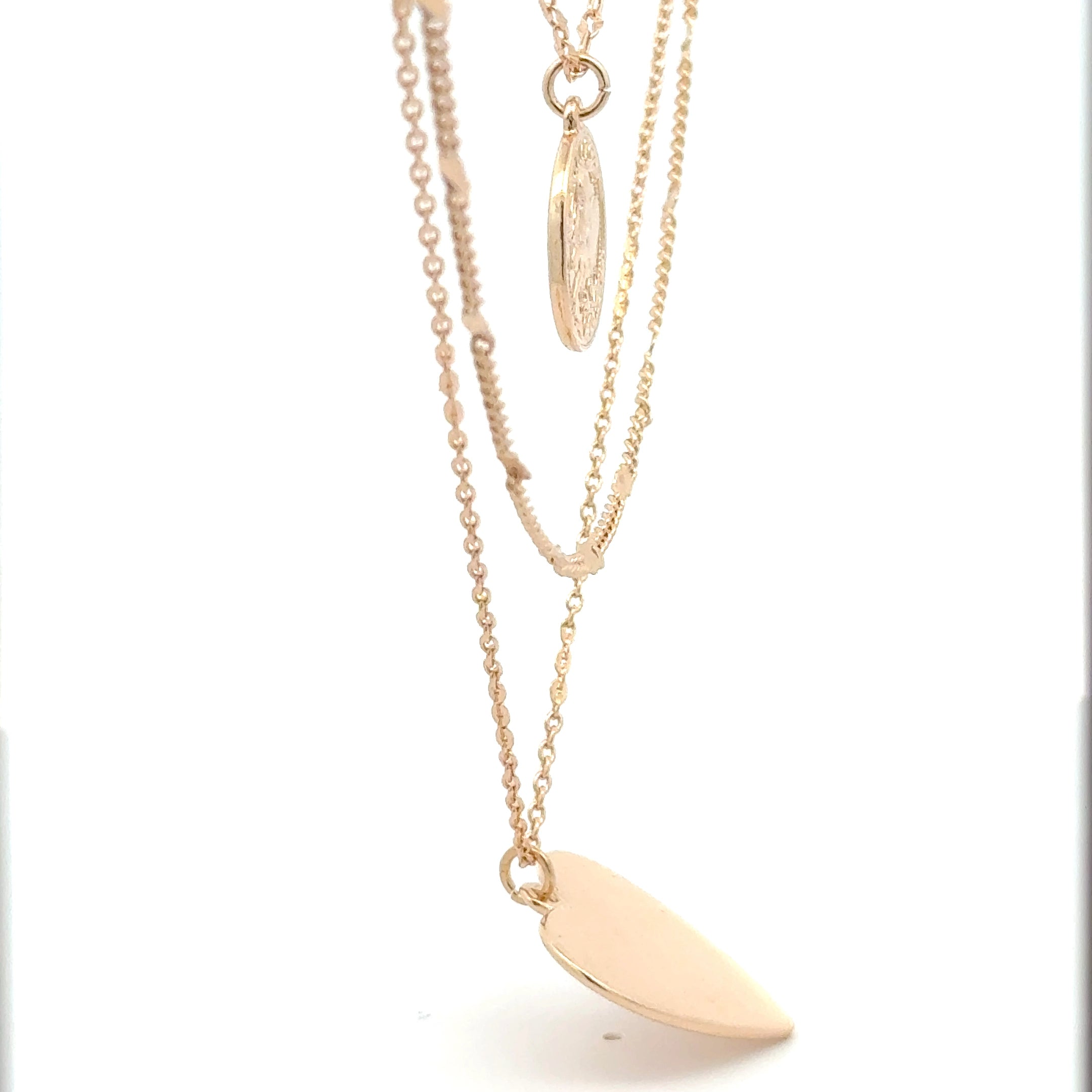 Gold Layered Necklace with Coin and Heart Pendants