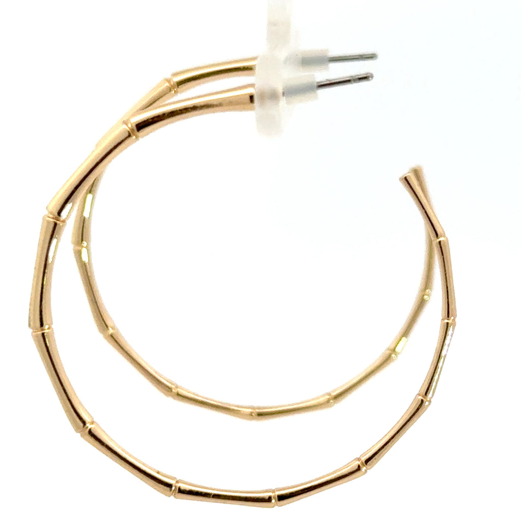 Yellow Gold Bamboo Hoop Earrings