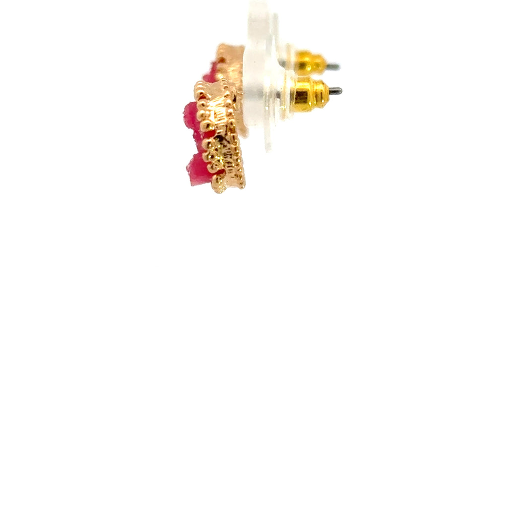 Yellow Gold Stud Earrings with Round Cabochon Ruby