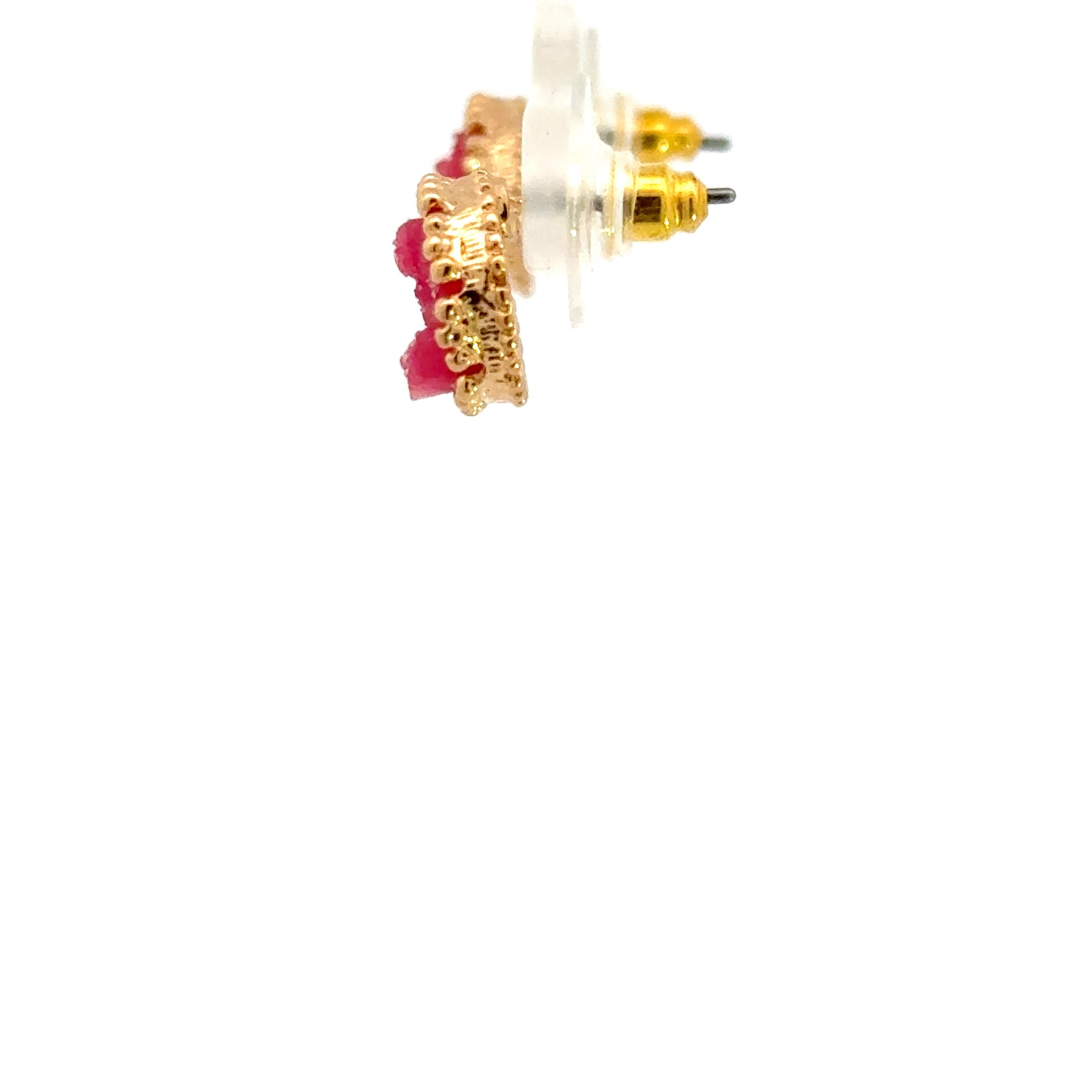 Yellow Gold Stud Earrings with Round Cabochon Ruby