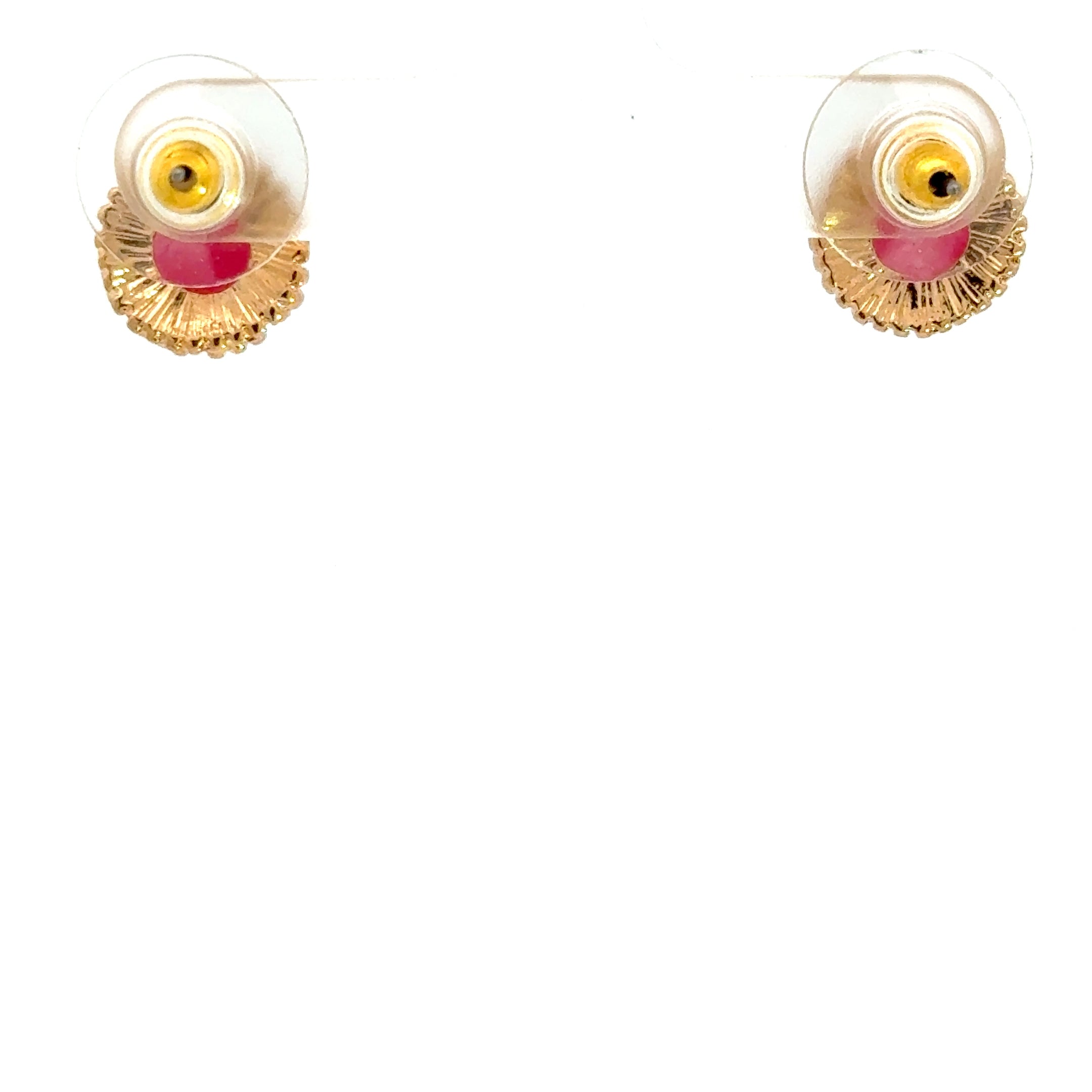 Yellow Gold Stud Earrings with Round Cabochon Ruby