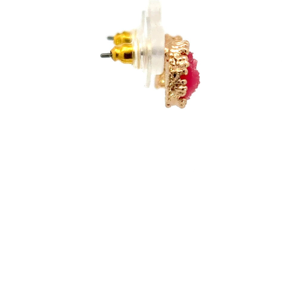 Yellow Gold Stud Earrings with Round Cabochon Ruby